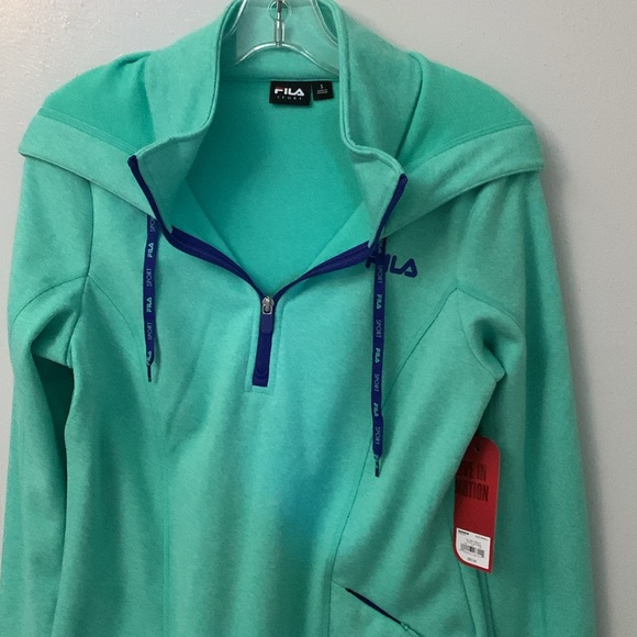 NWT Fila Sports Mint/blue trim pullover hoodie/zips up/thumbs open/pocket zips - Picture 3 of 13